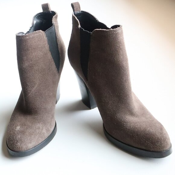 Marc Fisher Taupe Suede Leather Block Heel Ankle Boots / Booties - Picture 5 of 15